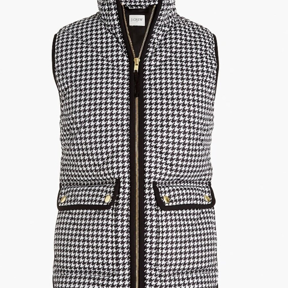 J Crew Houndstooth Puffer Vest with Snap Pockets